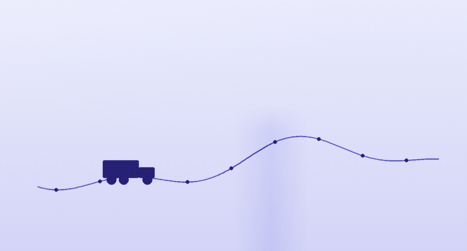 Dithered watercolor illustration of a telematics route across a dead zone with a truck on the road.