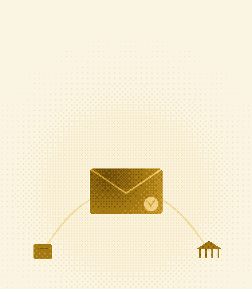 Dithered watercolor illustration of a sealed transaction payload moving from register to gateway.