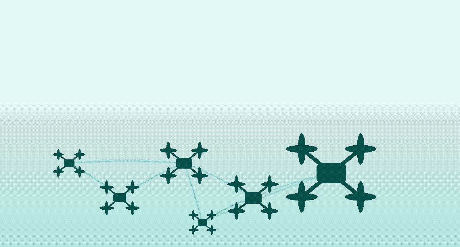 A formation of drones meshed together, rerouting around a lost link
